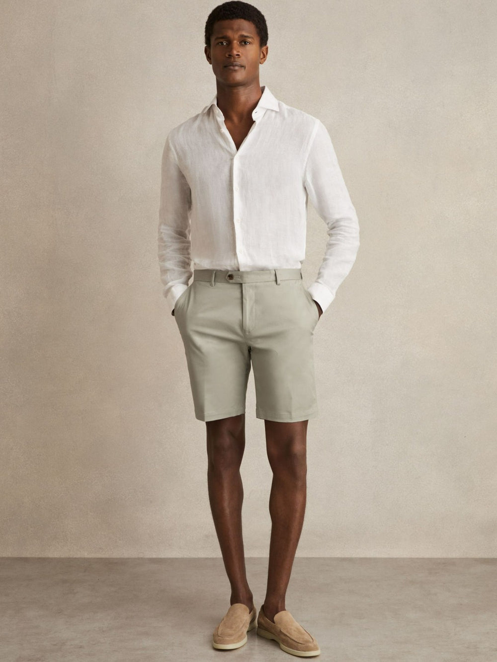 Reiss | Cotton Chino Shorts With Stretch in Soft Sage