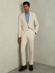 Reiss | Slim-Fit Single Breasted Linen Blazer in Stone
