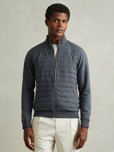 Reiss | Hybrid Quilt and Knit Zip-Through Jacket in Airforce Blue