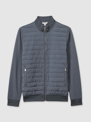 Reiss | Hybrid Quilt and Knit Zip-Through Jacket in Airforce Blue