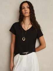 Reiss | Cotton-Jersey V-Neck T-Shirt in Black