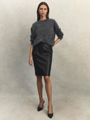 Reiss | Leather High Rise Midi Skirt in Black
