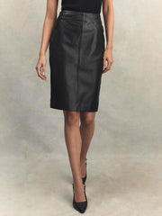 Reiss | Leather High Rise Midi Skirt in Black