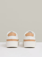 Reiss | Grained Leather Platform Trainers in Camel/White