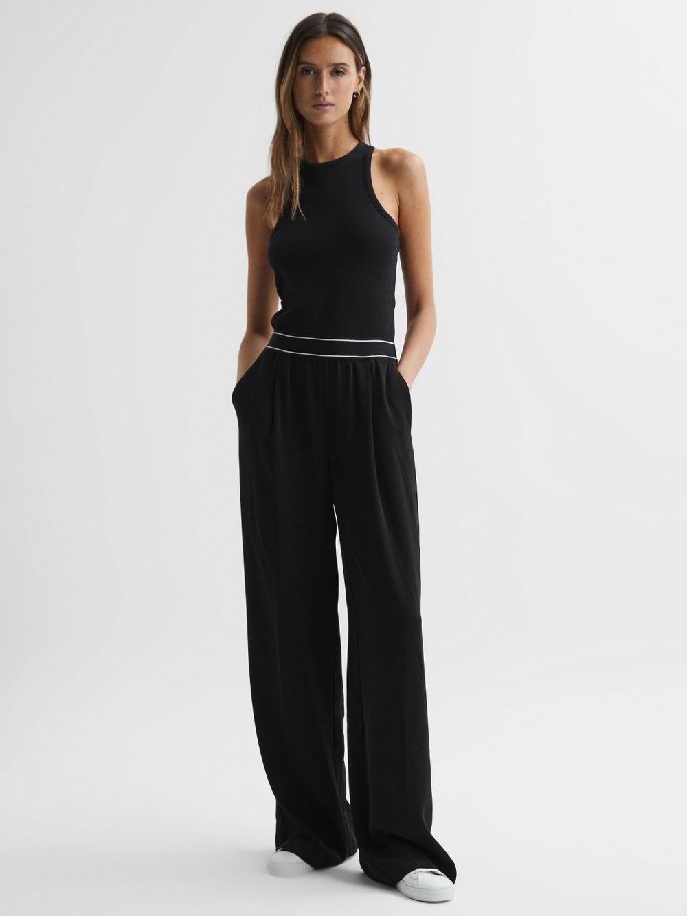 Reiss | Wide Leg Elasticated Trousers in Black