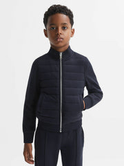 Reiss | 3-9 yrs Funnel Neck Quilted Hybrid Jacket in Navy