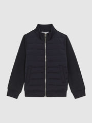 Reiss | 3-9 yrs Funnel Neck Quilted Hybrid Jacket in Navy