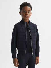 Reiss | 3-9 yrs Funnel Neck Quilted Hybrid Jacket in Navy