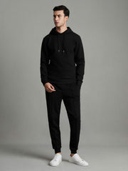 Reiss | Interlock Jersey Drawstring Hoodie in Black