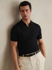 Reiss | Merino Wool Open Collar Polo Shirt in Navy