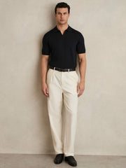 Reiss | Merino Wool Open Collar Polo Shirt in Navy