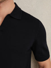 Reiss | Merino Wool Open Collar Polo Shirt in Navy