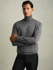 Reiss | Slim Fit Merino Wool Roll Neck Jumper in Derby Grey Marl