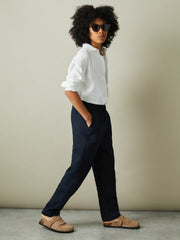 Reiss | 9-13 yrs Striped Linen Cutaway Collar Shirt in White