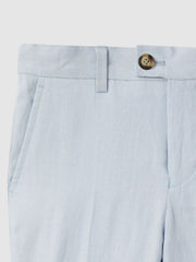 Reiss | 9-13 yrs Slim Fit Linen Adjustable Trousers in Soft Blue