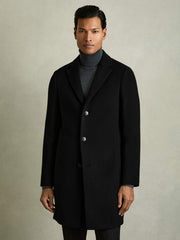 Reiss | Wool Blend Single Breasted Epsom Overcoat in Black