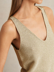 Reiss | Metallic V-Neck Vest in Gold