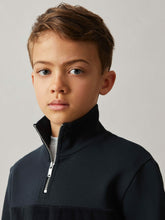Reiss | 9-13 yrs Slim Fit Half-Zip Funnel Neck Velour Sweatshirt in Navy