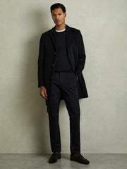 Reiss | Slim Fit Washed Cotton Blend Chinos in Navy