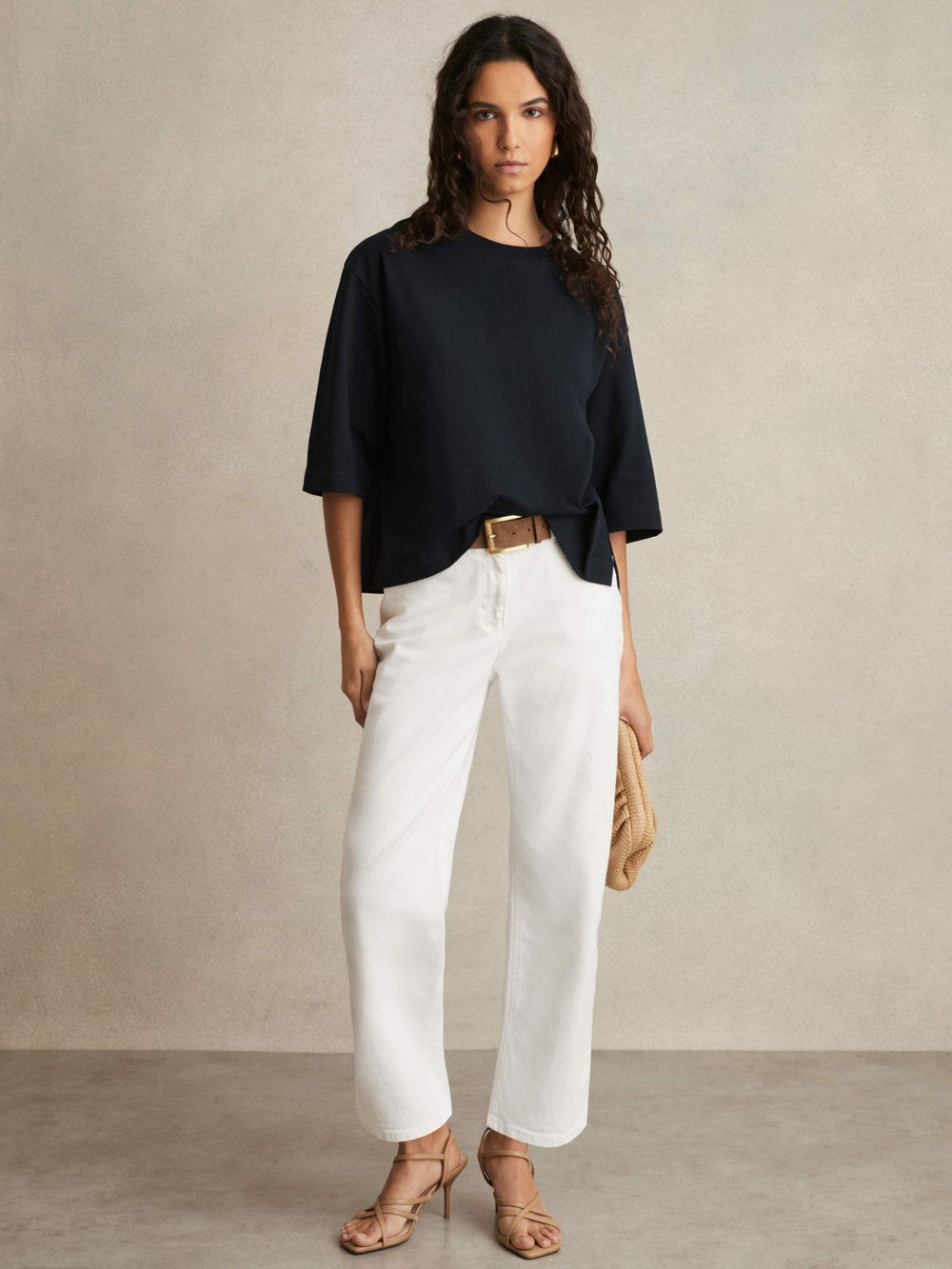 Reiss | Oversized Cotton Crew Neck T-Shirt in Navy