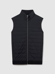 Reiss | Hybrid Quilt and Knit Zip-Through Gilet in Navy