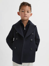 Reiss | 9-13 yrs Wool Blend Twill Double Breasted Coat in Navy
