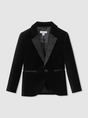 Reiss | 3-9 yrs Single Breasted Velvet Blazer in Black