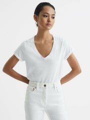 Reiss | Cotton-Jersey V-Neck T-Shirt in White