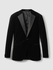 Reiss | Velvet Single Breasted Slim Fit Jacket in Black