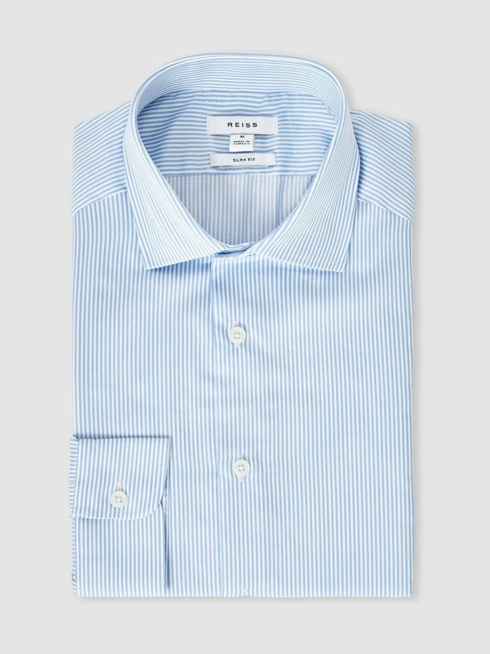 Reiss | Slim Fit Cotton-Satin Cutaway-Collar Shirt in Blue Stripe