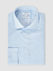 Reiss | Slim Fit Cotton-Satin Cutaway-Collar Shirt in Blue Stripe