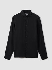 Reiss | Linen Button-Through Shirt in Black
