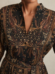 Reiss | Botanical-Print Chiffon Mini Dress in Navy
