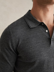 Reiss | Merino Wool Polo Shirt in Derby Grey Marl