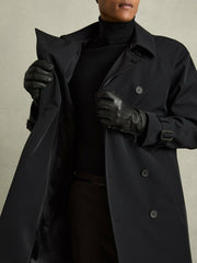Reiss | Leather Zip-Side Gloves in Black