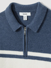 Reiss | 9-13 yrs Half-Zip Colour-Block Polo Shirt in Blue/White