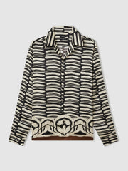 Reiss | Abstract-Print Twill Cuban-Collar Shirt in Black/White