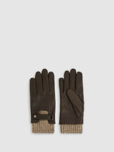 Reiss | Leather Ribbed-Cuff Gloves in Dark Brown