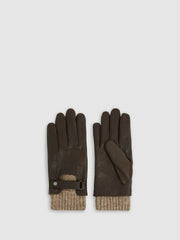 Reiss | Leather Ribbed-Cuff Gloves in Dark Brown