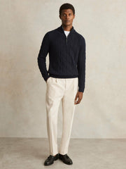 Reiss | Cable-Knit Half-Zip Jumper in Navy