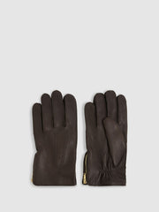 Reiss | Leather Zip-Side Gloves in Dark Brown