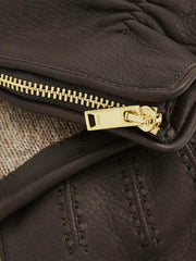 Reiss | Leather Zip-Side Gloves in Dark Brown