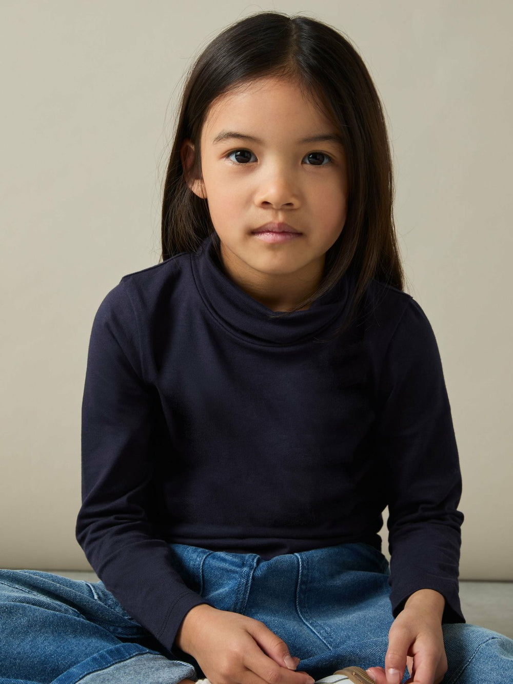 Reiss | 4-9 yrs Cotton-Jersey Roll-Neck Top with Stretch in Navy