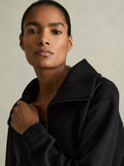 Reiss | Interlock Half-Zip Drawstring-Hem Sweatshirt in Black
