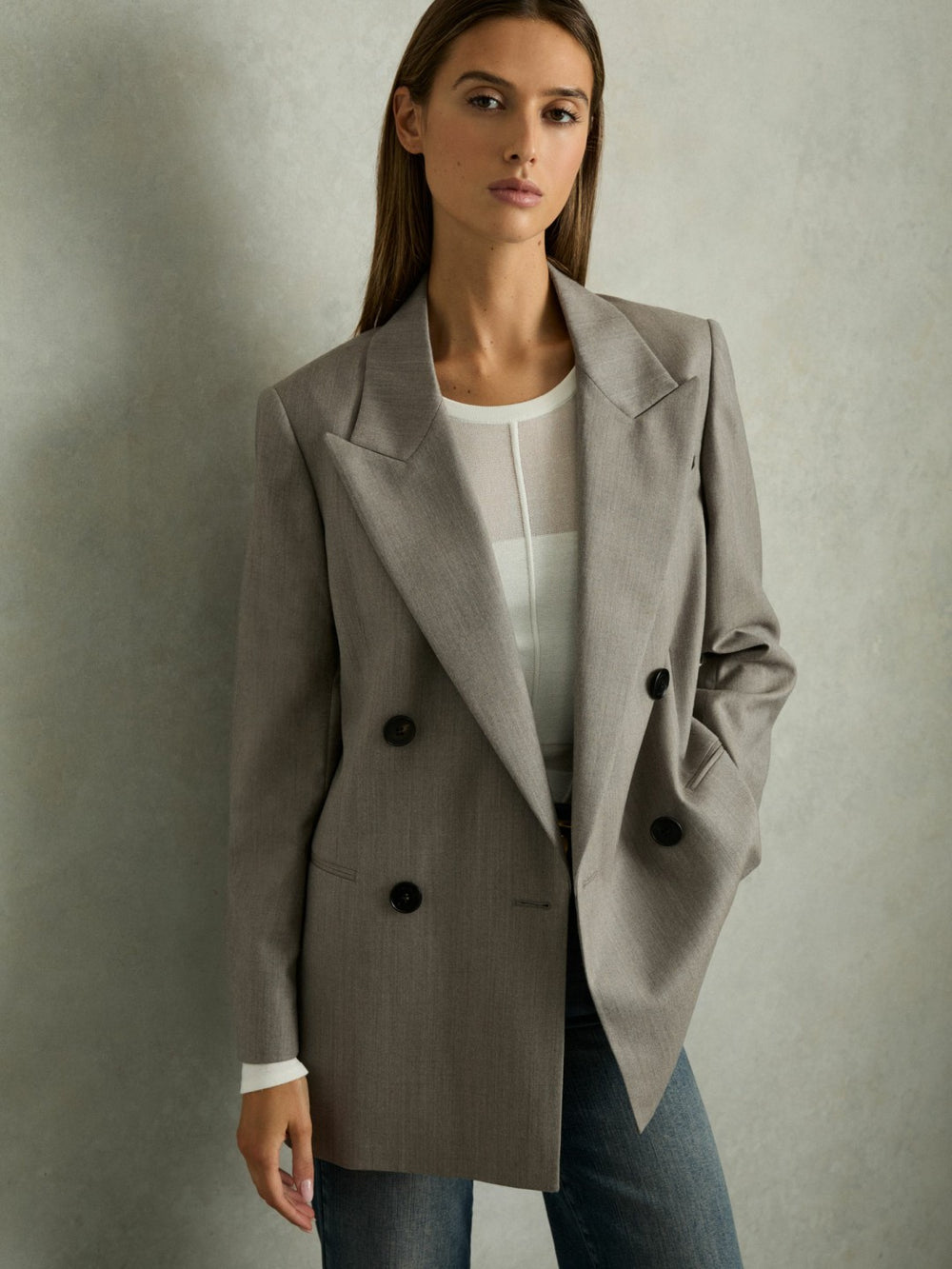 Reiss | Wool Oversized Double-Breasted Blazer in Grey