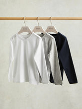 Reiss | 9-13 yrs Cotton Jersey Long Sleeve T-Shirts 3 Pack in White/Soft Grey/Navy