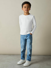 Reiss | 9-13 yrs Cotton Jersey Long Sleeve T-Shirts 3 Pack in White/Soft Grey/Navy