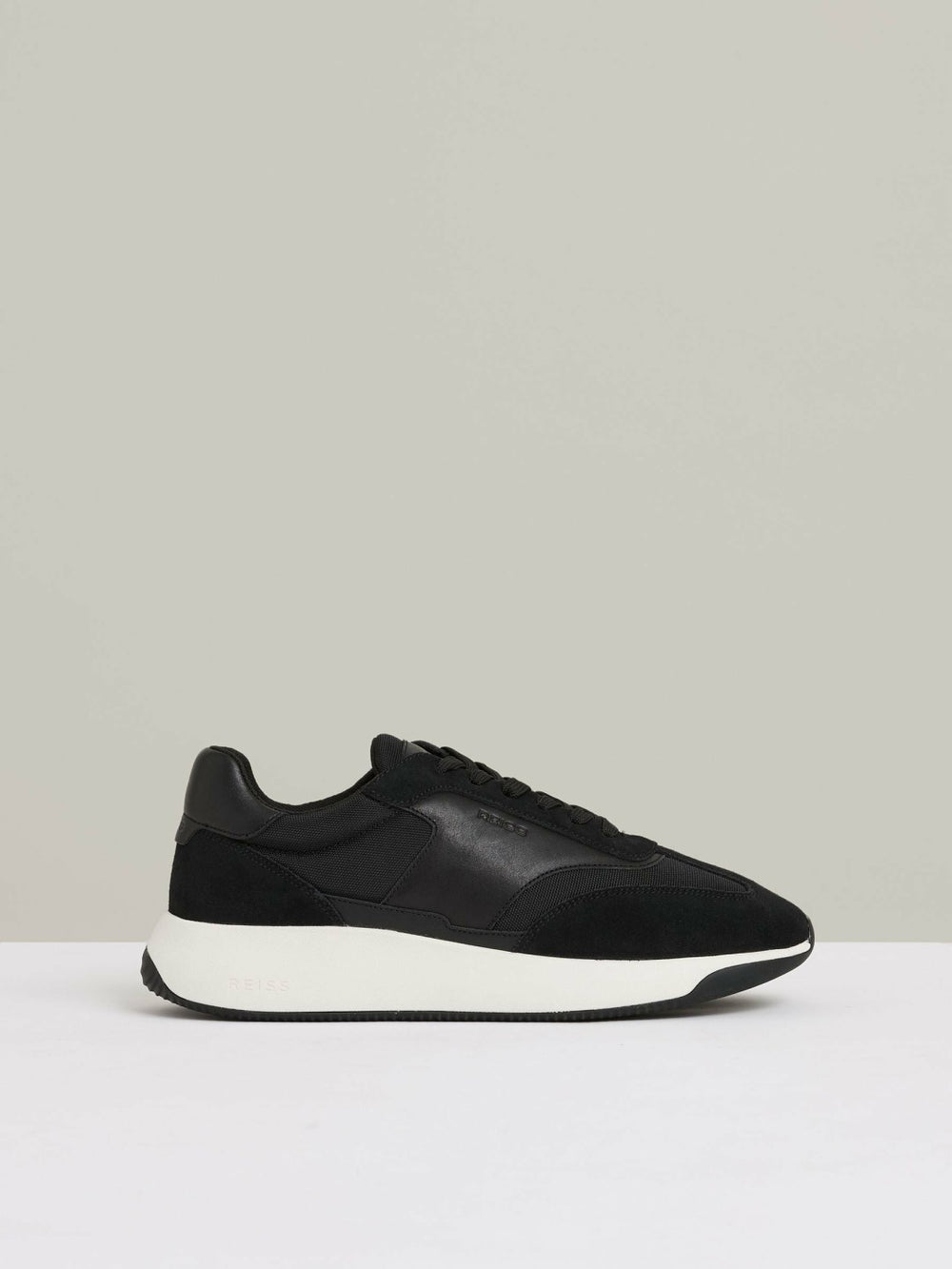 Reiss | Leather Suede Running Trainers in Black/White
