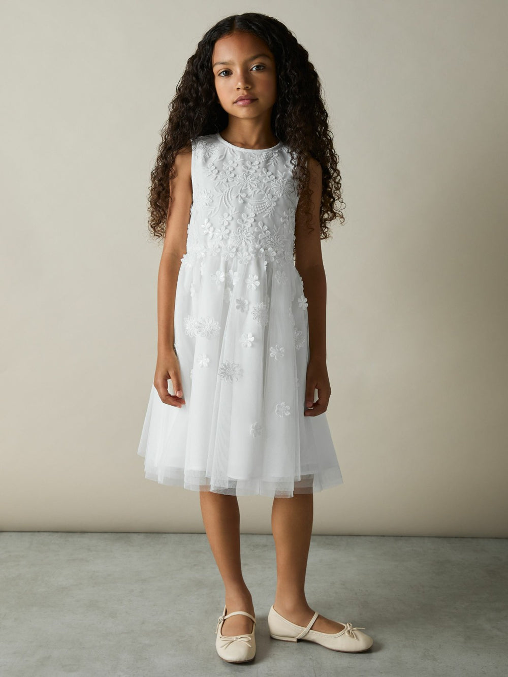 Reiss | 4-9 yrs Tulle Floral-Embroidered Bridesmaid Dress in Ivory