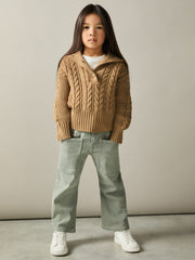 Reiss | 13-14 yrs Cotton-Blend Open-Collar Cable-Knit Jumper With Wool in Camel